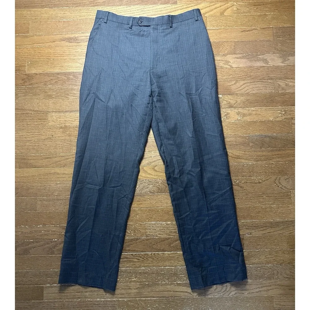 Lauren Ralph Lauren Men 35R 100% Wool Flat Front Pants Gray Plaid 33